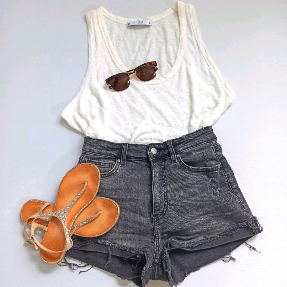 High Rise Black Ripped Frayed Denim Shorts
